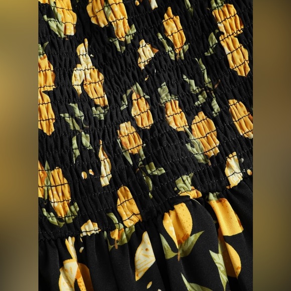 NWT Cider Lemon Milkmaid Split Knotted Shirred Slit Leg Midi Dress - Picture 13 of 14